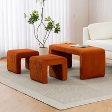 3 Piece Opher Corduroy Ottoman Bench & Footstool Set